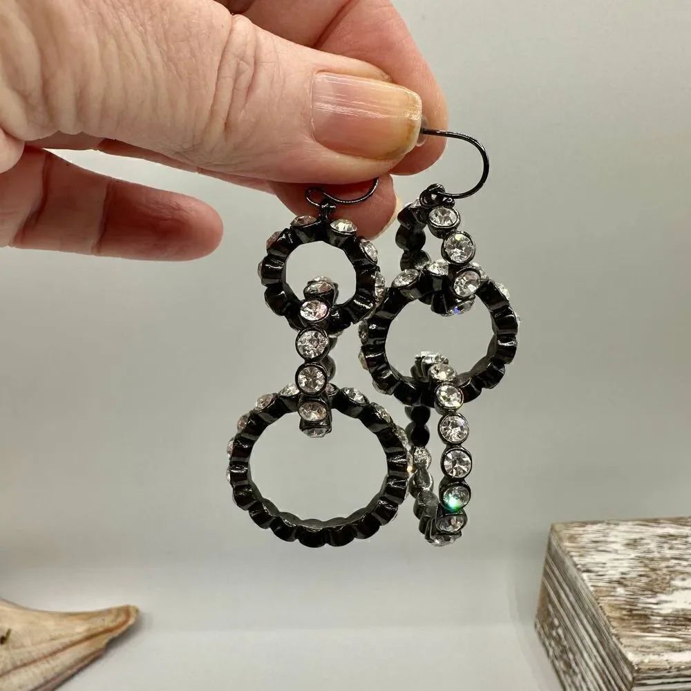 Three Hoop Interlock Rhinestone Drop Earrings - Picture 3 of 3